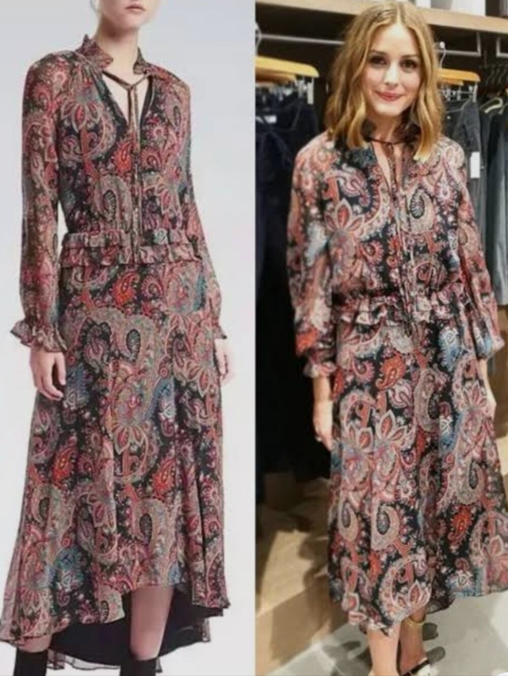 {Banana Republic X Olivia Palermo} Paisley Print V-Neck Ruffle Dress - Size XL